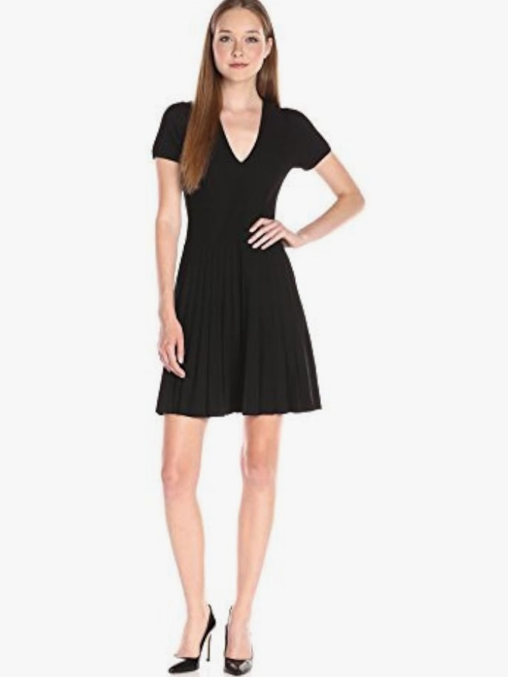 Parker Black V-Neck Short Sleeve Knit Mini Dress